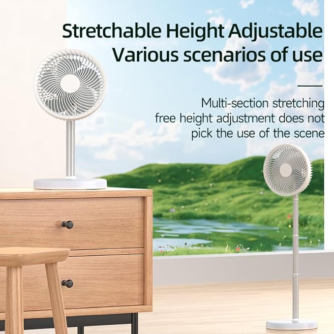 UN UNITEDTIME Desk Fan - Battery Operated Fan With 4 Speeds, Adjustable Height Portable for Outdoor, Courtyard, Beach, Tent, Travel, Room, Kitchen, with Timer night Led light