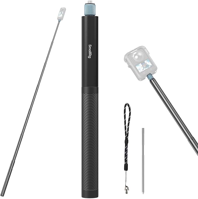 SmallRig Extended 150cm/59in/4.9ft Invisible Selfie Stick for Insta360 X5/X4/X3, for DJI OSMO 360, Portable 360 Camera Stick Pole with 1/4"-20 Screw/Hole, Stake, Wrist Strap, Anti-Slip Handle - 5270