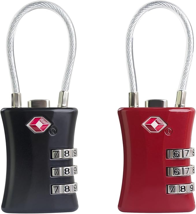 Suitcase Locks TSA Approved, Small Padlock Combination, TSA Locks for Luggage, Combo Travel Padlock with Code for Backpack, Gym Locker, Ammo Can (Black+Red)