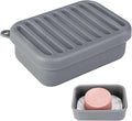 Silicone Leak-Proof Travel Soap Case, Portable Soap Container with Removable Draining Pad, Compact Soap Box for Travel, Gym, Camping, Bathroom(Dark Gray)