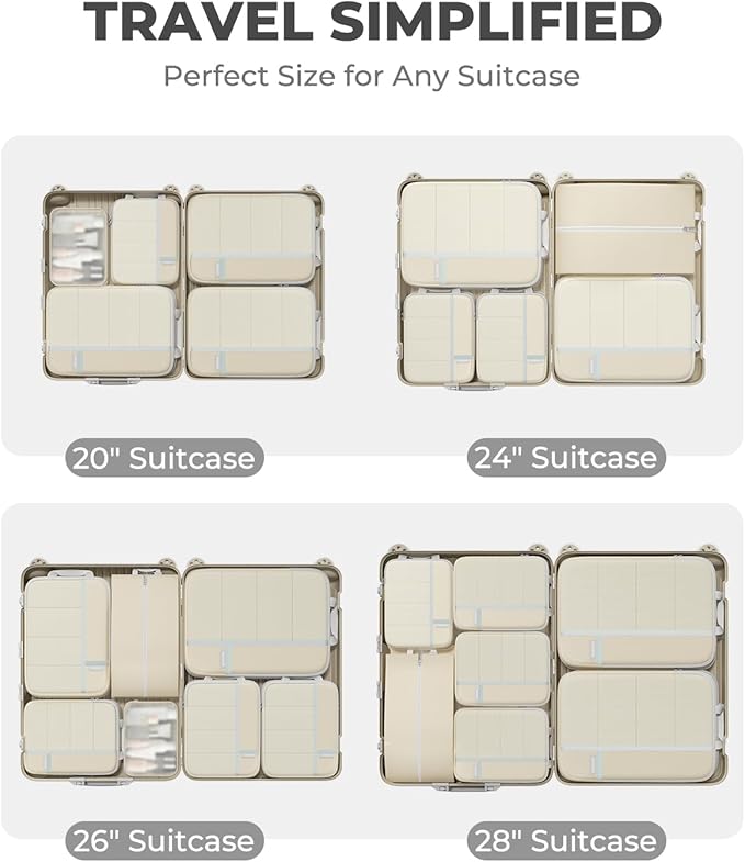 Percover Compression Packing Cubes 6-Piece Set, Packing Cubes Compression for Travel with Multi-Size Organization, Travel Organizer for Carry On & Checked Luggage, Beige