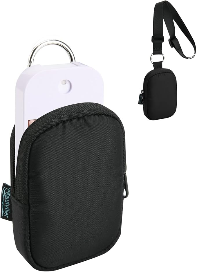Beautyflier Pocket Hand Sanitizer Spray Case for Touchland Power Mist and Glow Mist 1FL OZ, Zipper Pouch for Hand Sanitizer Spray Bottle, with Removable Neck Strap, Great for Travel (Black)