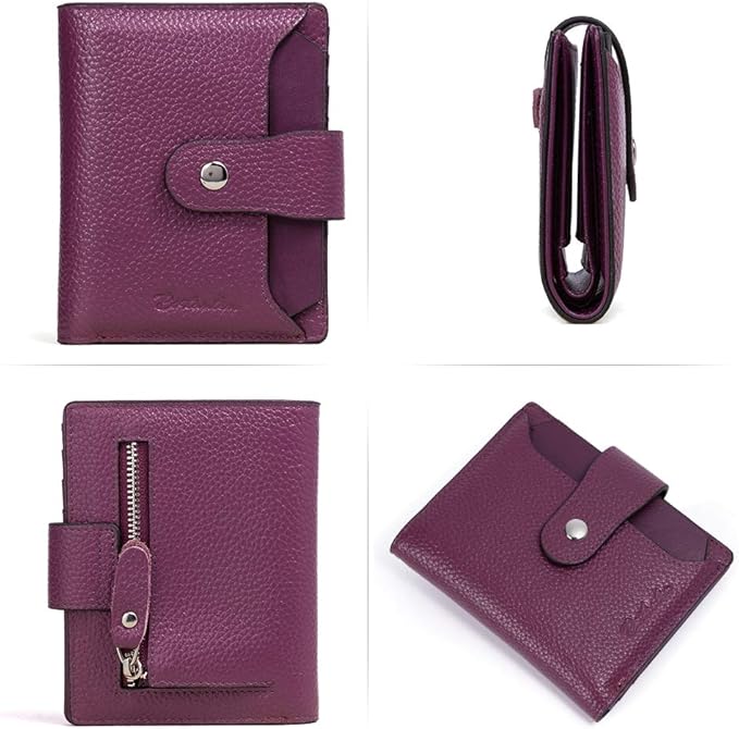 BOSTANTEN Women Leather Wallet RFID Blocking Small Bifold Zipper Pocket Wallet Card Case Purse with ID Window