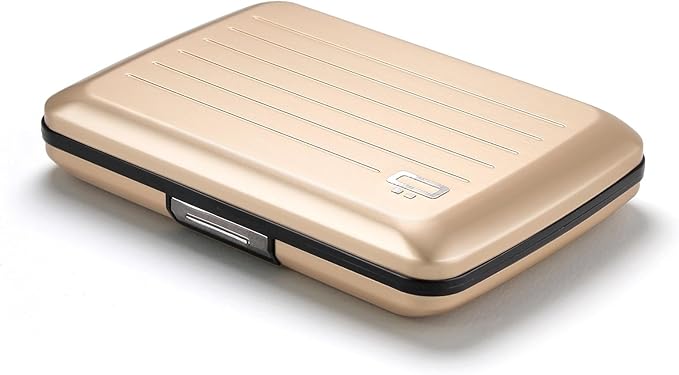 ÖGON -DESIGNS- Aluminum card holder with metal lock, RFID protection against fraud and demagnetization, compact wallet, Smart Case OSLO model