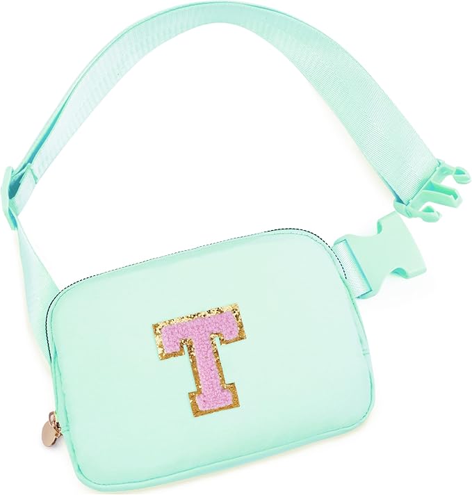 Uygafly Belt Bag Fanny Pack Crossbody Bags with Initials Letter Patch Cute Stuff Birthday Gifts for Teenager Girls Trendy Stuff for Teens | Light Green,T