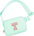 Uygafly Belt Bag Fanny Pack Crossbody Bags with Initials Letter Patch Cute Stuff Birthday Gifts for Teenager Girls Trendy Stuff for Teens | Light Green,T
