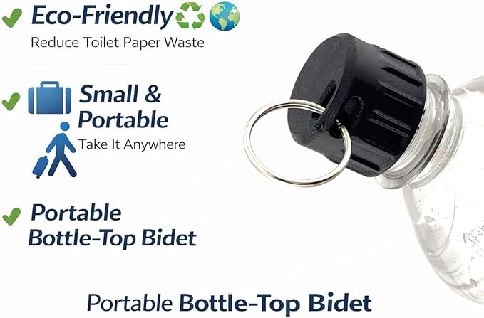 Portable Bidet for Toilet - 2-Pack with Keychain Travel Bidet Attachment Compatible with Most Bottles - Ultralight Personal Hygiene Sprayer for Camping, Hiking & Travel