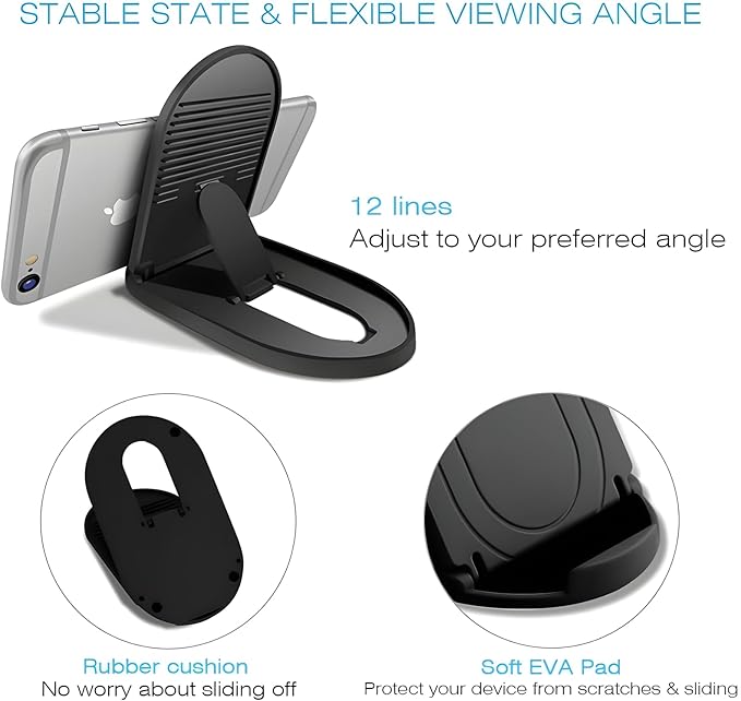 Cell Phone Stand [6 Pack], Adjustable Desktop Phone Holder for Desk, Foldable Travel Accessories, Portable Multi-Angle Dock Compatible with iPhone 17 16 15 14 Pro Max, Kindle, All Smartphones - Black
