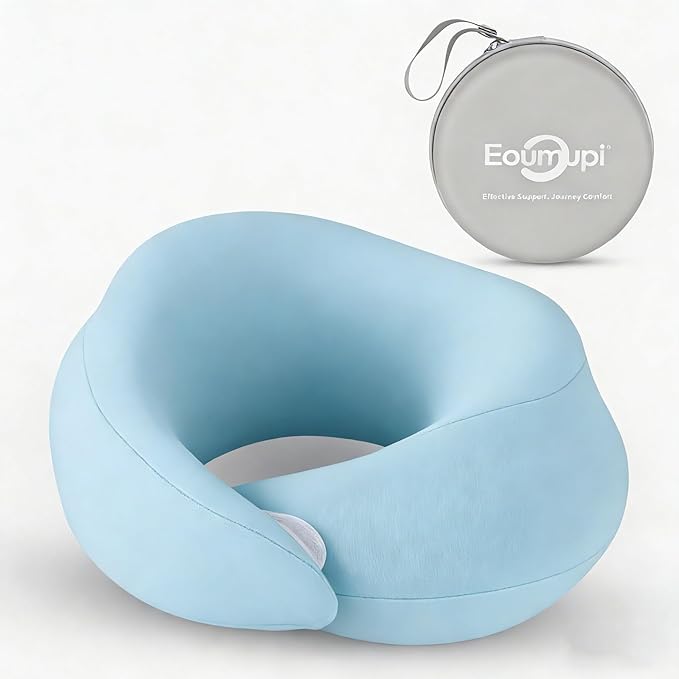 Travel Neck Pillow Airplane,Memory Foam Neck Support Pillow for Traveling,Long Flight Must Haves Neck Brace for Sleeping (Blue)