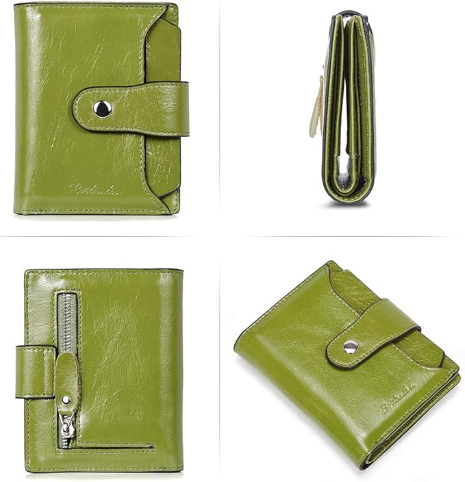 BOSTANTEN Women Leather Wallet RFID Blocking Small Bifold Zipper Pocket Wallet Card Case Purse with ID Window