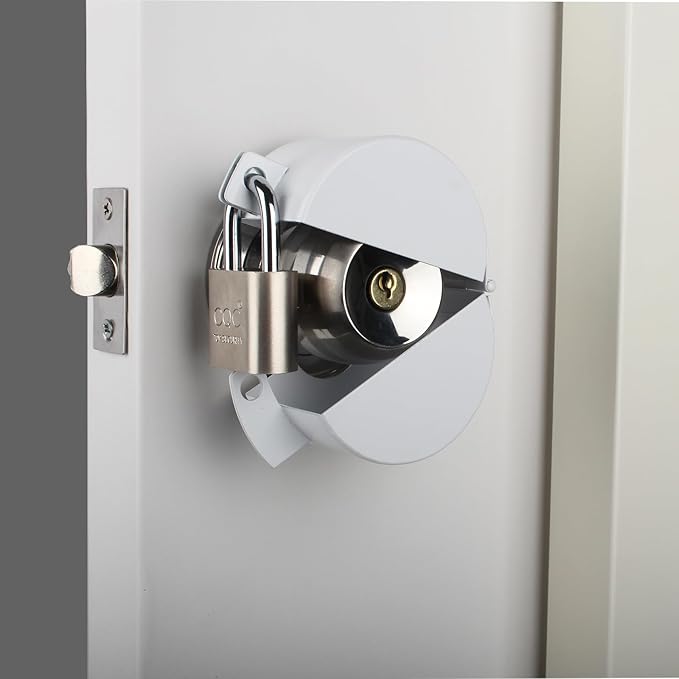 Door Knob Lockout Device with Padlock,Cover to Disable Doorknob,Prevents Turning of Door Knob and Access to Keyhole,Prevents Operating The Knob,White