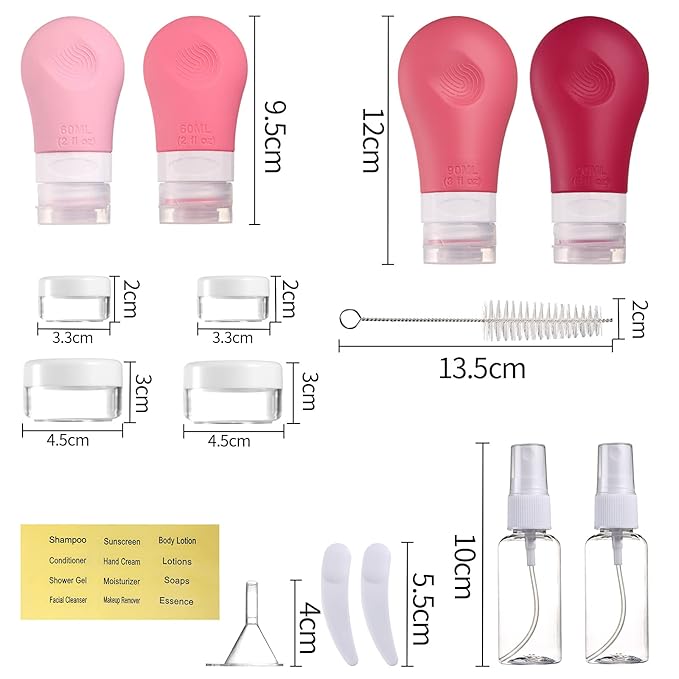 Gemice 16 Pack Travel Bottles Set for Toiletries,TSA Approved Travel Size Containers Leak Proof Silicone Squeezable Tubes Travel Accessories 2oz 3oz for Shampoo Conditioner Lotion Body Wash