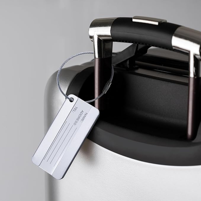AOUTACC 8 Pack Aluminium Metal Travel Luggage Tags Suitcase Card Holder Baggage Name Address ID Bag Label with Key Ring