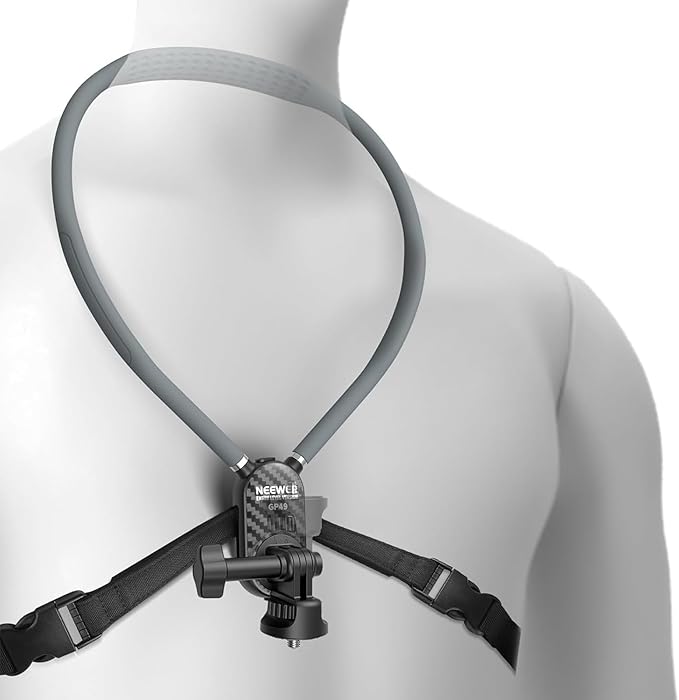 NEEWER Neck Mount Compatible with GoPro DJI Insta 360 Action Cameras, Quick Release Neck Holder with Air Cushion & Adjustable Chest Strap, Accessories Kit for POV Vlogging Video Recording, GP49
