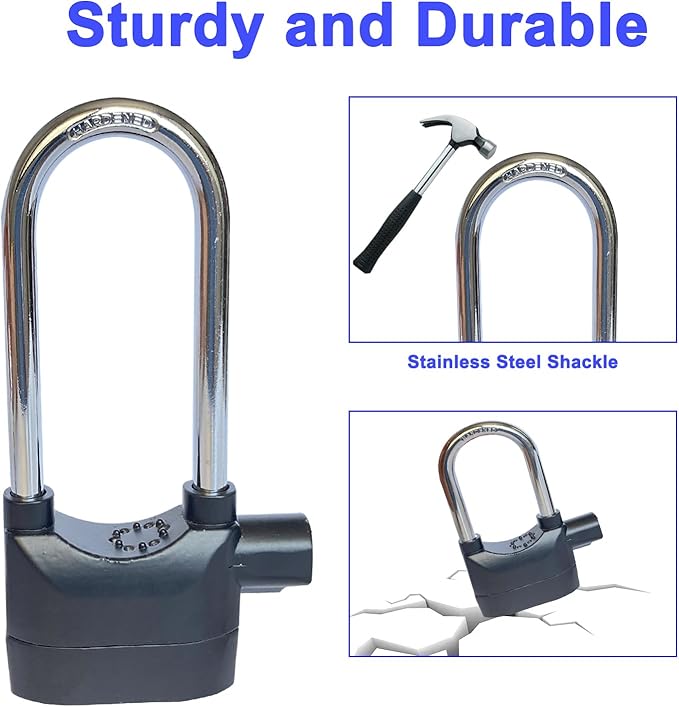Long Cross-Beam Alarm Lock 110dba Universal Security Alarm Lock System Anti-Theft for Door Motor Bicycle Padlock with 3 Keys (1PCS)
