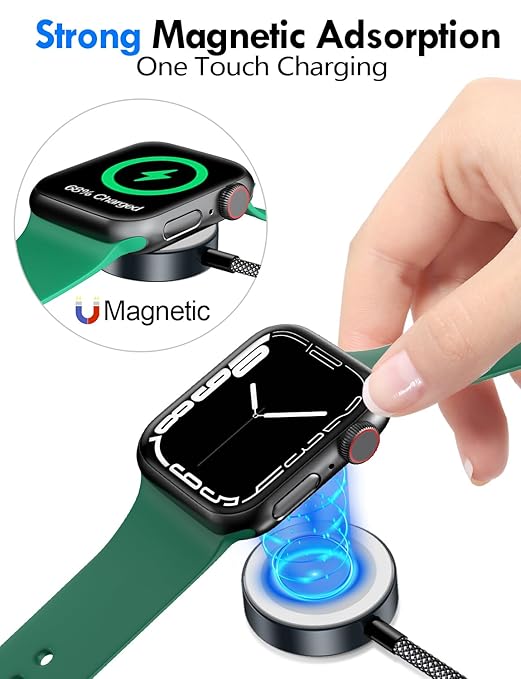 Travel Essentials for Apple Watch Charger,iPhone Charger,3 in 2 Multi Charging Cable,Type C/Magnetic Fast Charging Cable [Portable] for iWatch Series Ultra/11/10/9/SE,iPhone 17-11-6FT Black