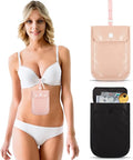 2 Pieces Travel Bra Wallet for Women Hidden Bra Wallet Pickpocket Proof Under Clothes Money Belt Pouch Secret for Passport Money Valuables(5.7 x 4.6 Inch,Black, Pink)