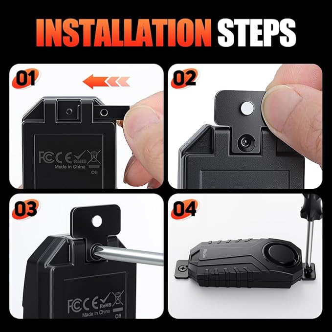 WSDCAM Screw-Mounted Trailer Anti-Theft Alarm - 113dB Loud Vibration Security Car Alarm with 7-Level Sensitivity, IP65 Waterproof, 130ft Remote Control for Truck Tool Box, Rooftop Cargo & Outdoor Gear