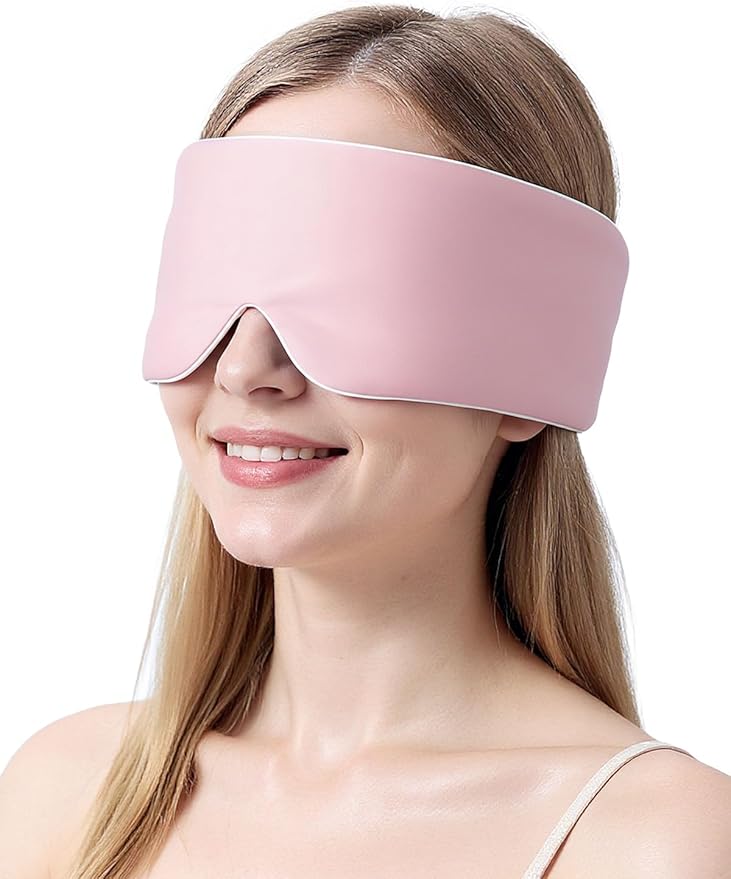 Travel Sleep Mask Eye Mask Adjustable Masks Super Soft & Breathable Light Blocking Eye Cover for Airplane - Pink
