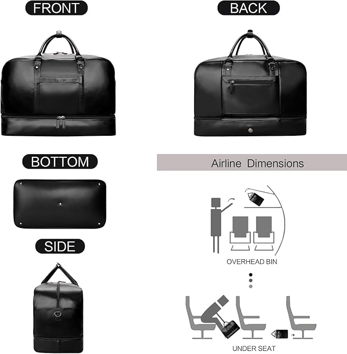 Large 4-in-1 Leather Duffle Bag for Travel Weekender Overnight Hospital Gym Bag for Men & Women, Carry On Airline Approved Personal Item Duffel Garment Bag Luggage with Shoe Compartment & Toiletry Bag