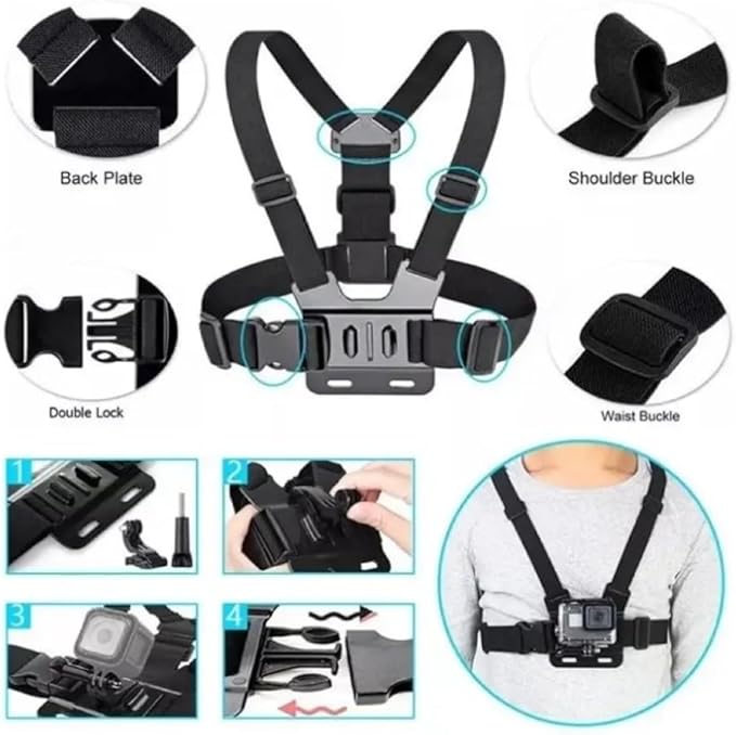 7Pcs Camera Mobile Phone Accessories Kit,Phone Chest Mount Harness for All iPhones,Stable Secure Hands Free for Filming Video Tools,POV/VLOG, Fishing,Biking Body Camera Mount for All GoPro