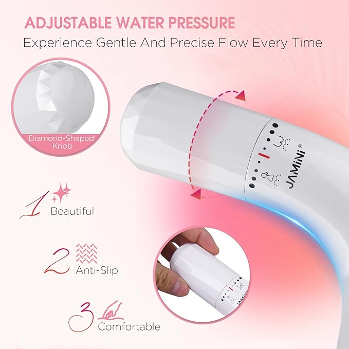 Jamini Ultra-Slim Non-Electric Toilet Bidet Attachment with Dual Nozzles, Rear and Female Front Wash, Single Cold Water with Adjustable Pressure, 0.23" Slim Design, Detachable for Easy Cleaning