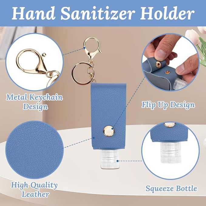 8 PCS Hand Sanitizer Holder,Leather Empty Travel Size Bottle, Mini Hand Sanitizer Keychain Travel Size