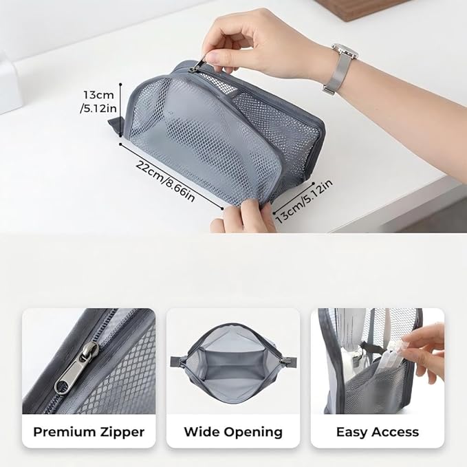 Fauppt Portable Lightweight Travel Toiletry Bag Standing Toiletry Bag,2026 EVA Mesh Cosmetic Waterproof Bag Travel Essentials (Grey*1)