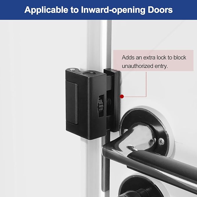 Portable Door Reinforcement Lock, Adjustable Design, Home/Hotel Security Extra Lock, Apartment Bedroom No Drill Flip Lock, Travel Safety Device(Black, 1 Pack)