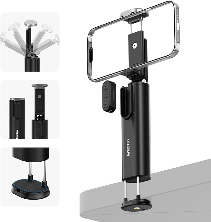 Universal Airplane Phone Holder, Handsfree Bluetooth Phone Stand with 360° Rotation, Travel Essentials Page Turner Remote for TikTok & Mobile Controller, Ideal for Flying, Home, and Office Use