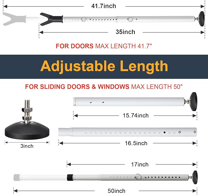 2 Pack Sliding Door Security bar,Heavy Duty Portable Door Lock,2-in-1 Adjustable Sliding Door Lock Bar,Door Barricade Security Bars for Window,Stop, Front Door, Patio Door, Apartment