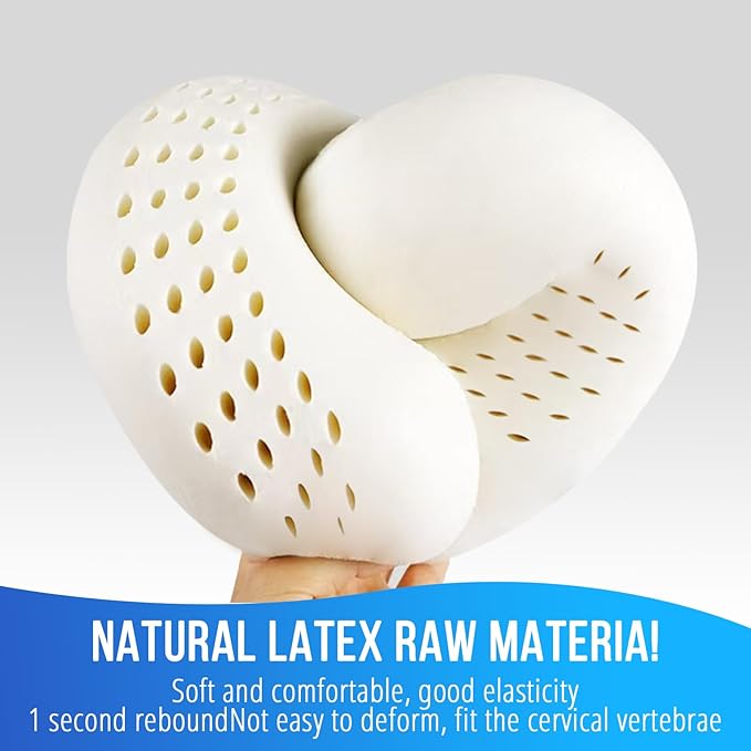 NLQS Airplane Travel Pillow,Natural Latex Neck Pillow,Make You Feel Comfortable Airplane Neck Pillow,Comfortable and Breathable,Support Head and Neck,Travel Essentials,Eye Mask and Ear Plugs Gray Set