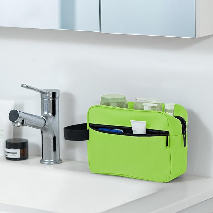 Elviros Travel Toiletry Bag for Women and Men,Lightweight Makeup Bag Hanging Dopp Kit with Shaving Compartment Cosmetic Organizer Small Tool Bag Travel Essentials,Gifts for Men & Women(Neon Green)