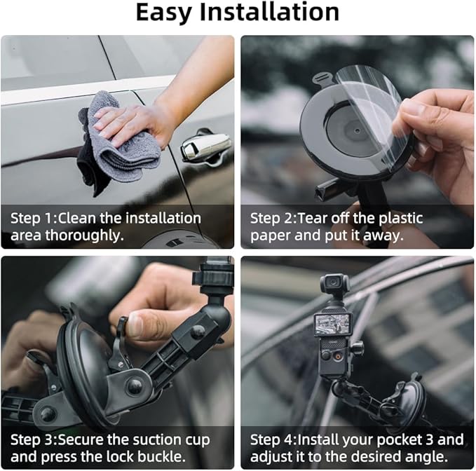 SUREWO Pocket 3 Suction Cup Mount, Car Mount Windshield Window Dash Holder Kit with Expansion Adapter for DJI Osmo Pocket 3,GoPro Hero 13/12/11/10/9/8,DJI Action 5 Pro/4/3 Accessories (for Pocket 3)