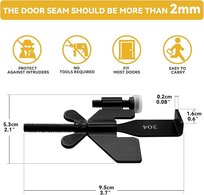 Black Portable Door Lock Home Security Door Locker Travel Lockdown Locks for Additional Safety and Privacy Perfect for Traveling Hotel Home Apartment College