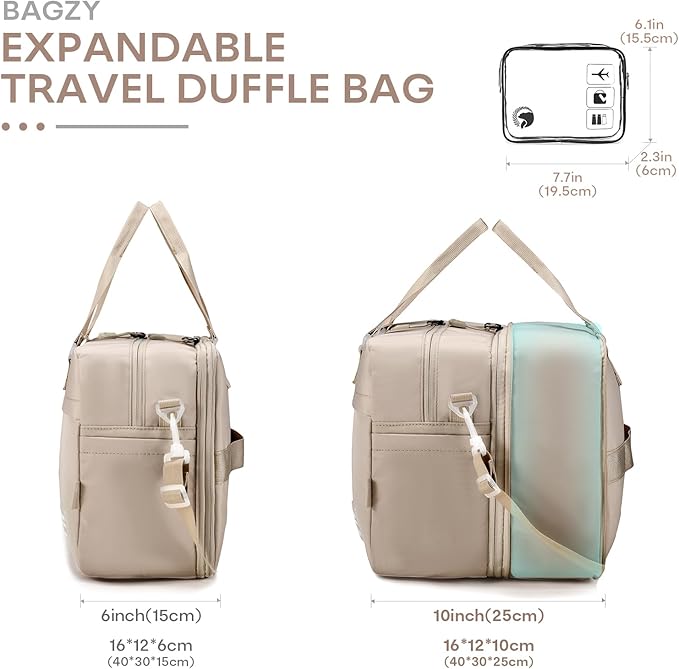 40x30x15cm Personal Item Travel Bag 16x12x6 Under-seat Carry on Bags for Airplanes 20L Expandable 30L Lightweight Duffle Bag Weekender Bags with Wet Pocket for Gym Overnight Hospital
