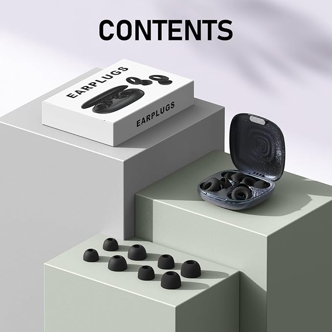 Noise Cancelling Ear Plugs for Personal Use, Sleeping, Concerts & Travel – Reusable Silicone Earplugs for Noise Reduction & Hearing Protection – 4 Pairs, Black + Black