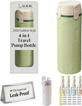 4 in 1 Travel Dispenser Bottle Set, Leakproof TSA Travel Size Containers for Toiletries, Portable Refillable Bottles, Hard Shell Rotating Design with Scale and Labels