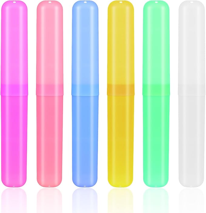 6 Pack Toothbrush Cases, Toothbrush Holders Travel Compact & Lightweight for Camping, Business Trips, School (Clear, Reusable)