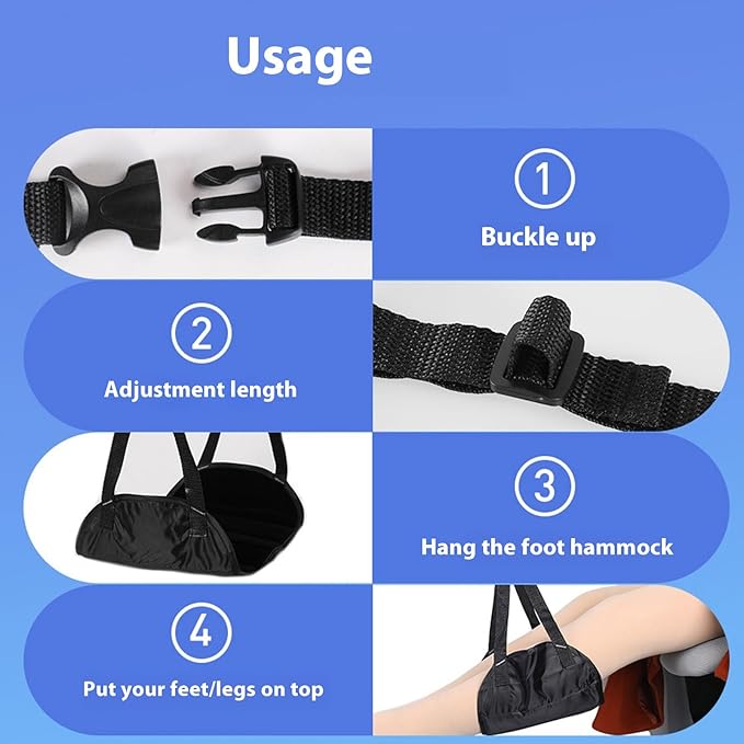 Travel Foot Hammock for Long Trip Airplanes Train Office Lightweight Practical Mesh Fabric Foldable Compact Rest Comfortable Rest for Long