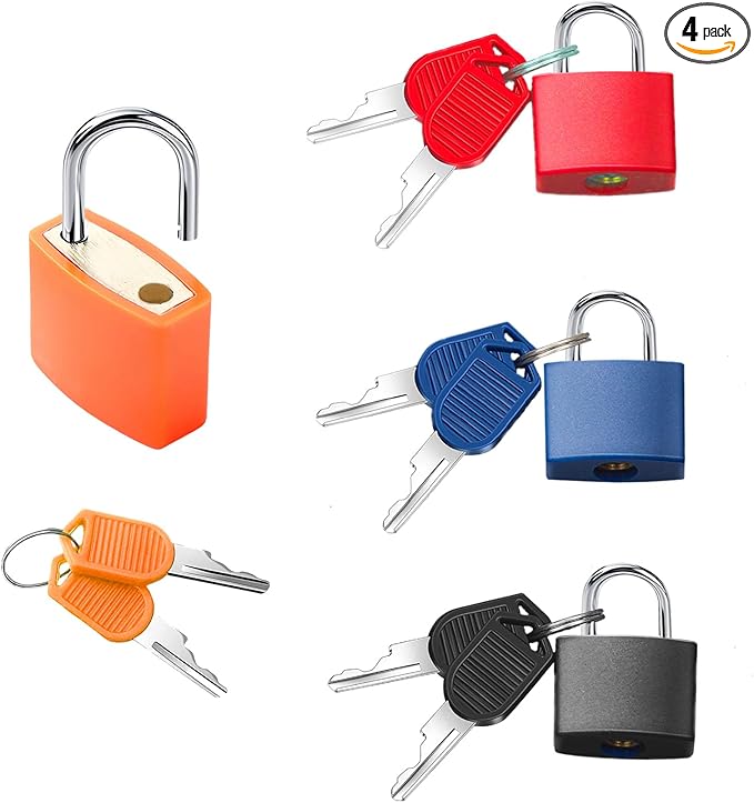 4 Pcs Suitcase Lock Small Luggage Locks with Keys Multi-Color Mini Padlock Plastic-Covered Copper Core Keyed Padlocks for Suitcase Backpack Bag Boxes Drawer Toolbox