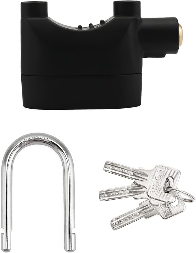 QWORK Alarm Lock, 110 Db Universal Security Alarm Lock System Burglar Door Motor Bike Padlock with 3 Keys (Black)