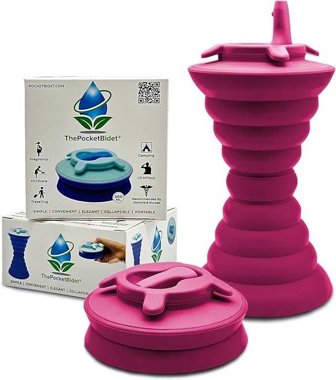 The Pocket Bidet®: Portable Travel Bidet with Collapsible & Ergonomic Design, Easy to Spray, Flying Saucer Bidet for Men, Pregnant Women, Camping, Outdoors, Fits in a Purse or Bag (Pink, 500 ml)