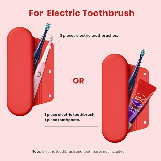 Silicone Electric Toothbrush Travel Case, Manual Toothbrush Travel Cover for Men and Women,Toothbrush Holder for Travel,Gym and More, Fits Most Manual and Electric Toothbrushes - Red