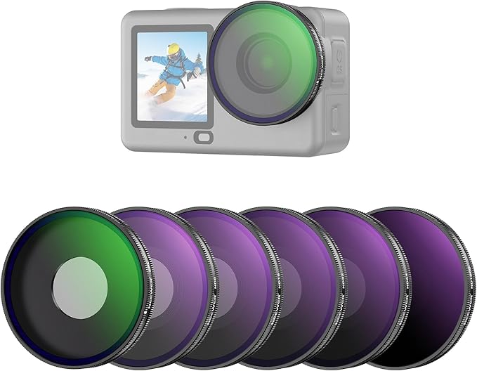 NEEWER CPL + ND Filter Set Compatible with DJI Osmo Action 6 Only, ND8/16/32/64/1000 Adjustable Circular Polarizing Filters, Lens Polarizer, Screw On Multicoated Action Camera Accessories, FL-B101