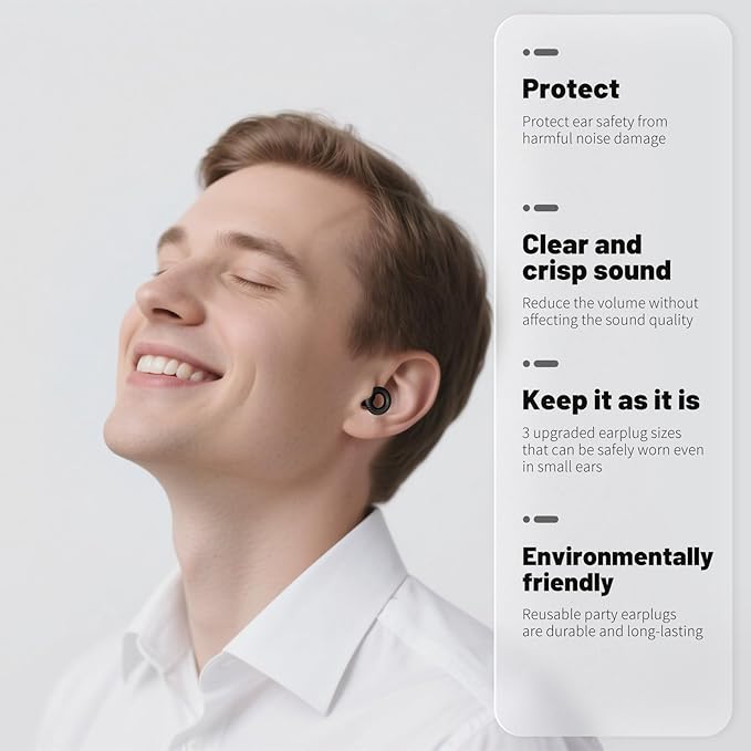 Ear Plugs, Ear Plugs for Noise Reduction, Concert EarPlugs, Reusable Earplugs Travel Essentials, EarPlugs for Concerts,Sleep,Work,Study, 45dB (SNR) Noise Reduction