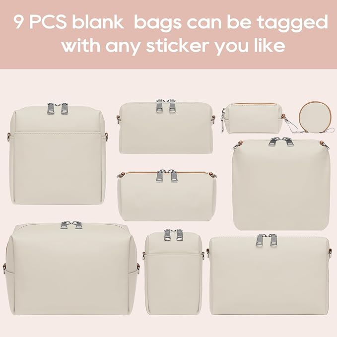 Joyway 10-Piece Travel Makeup Bag Set – Large Capacity Cosmetic Bags for Women & Girls, Waterproof Portable Toiletry Organizer with Adjustable Strap (White)