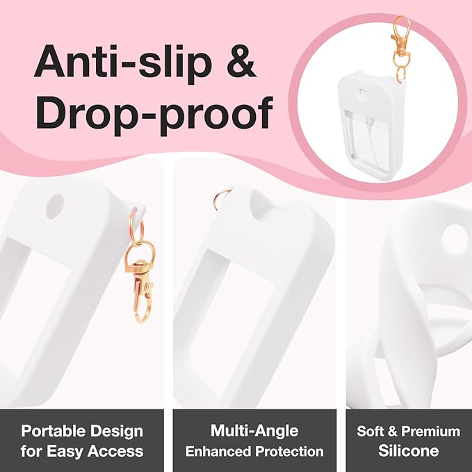 1 PC Soft Silicone Case for Touchland Power Mist (1FL. OZ./30 mL), Protective and Stylish Case with Keychain Compatible with Touchland Hand Sanitizer Spray (White)