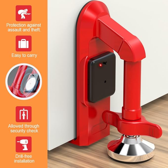 Dodorado Portable Alarm Door Stopper - Travel Security Door Stop with Vibration Alert, No Tools Needed for Hotel & Home Office (1)