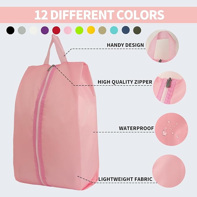6pcs Portable Shoe Organizer, Travel Pouches with Zipper, Golf Shoe Bags, Clothes Bags, Soccer Cleats Bag Shoe Pouch for Gym, Waterproof, Odor-Resistant (Pink)